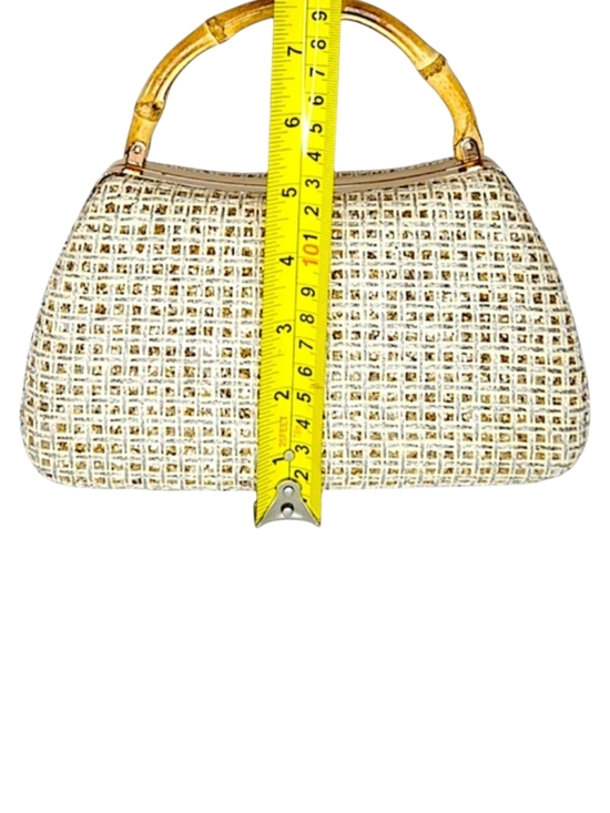 d\'margeaux Cream Woven Clutch with Gold Bamboo Handle